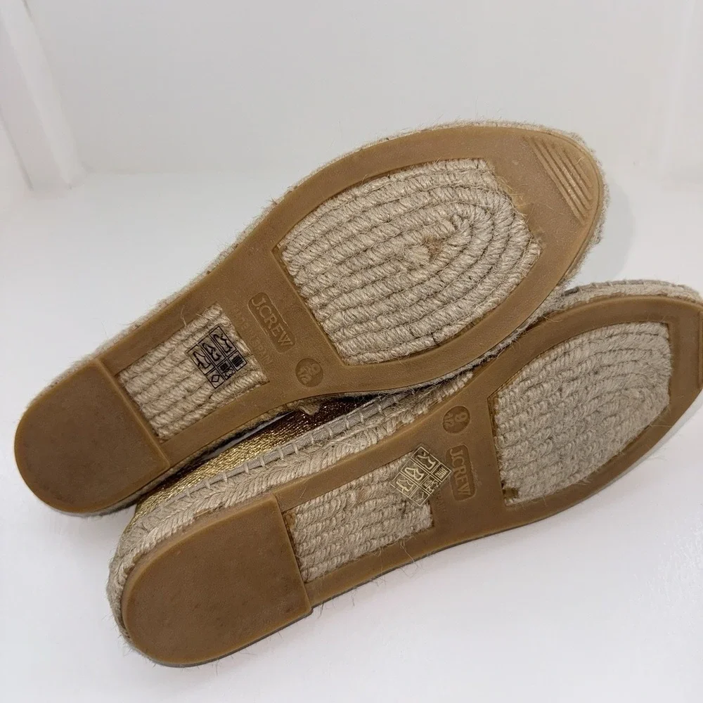 J.Crew BT389 Gold Metallic Canvas Espadrille Flats Made In Spain Women's 9.5